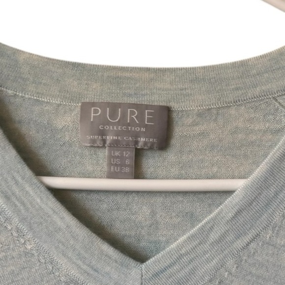 Pure Collection Cashmere V-Neck Sweater in Heather Dove Gray Size 6 - Picture 14 of 14